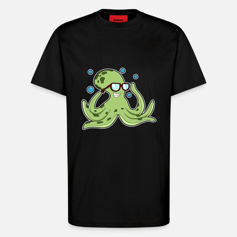 Krake mit Brille - T-Shirt - made by SPREAD - SOLID BLACK