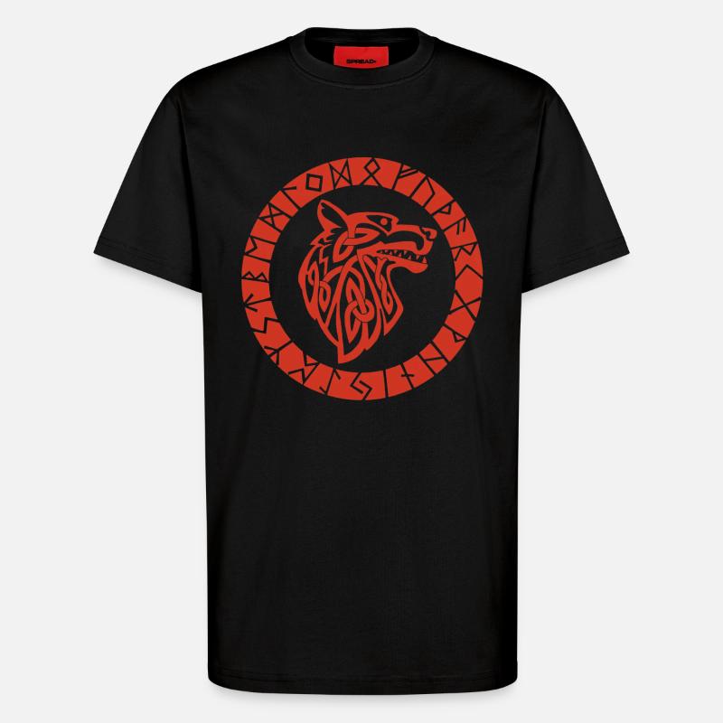 Wikinger-Emblem des Roten Wolfes - T-Shirt - made by SPREAD - SOLID BLACK