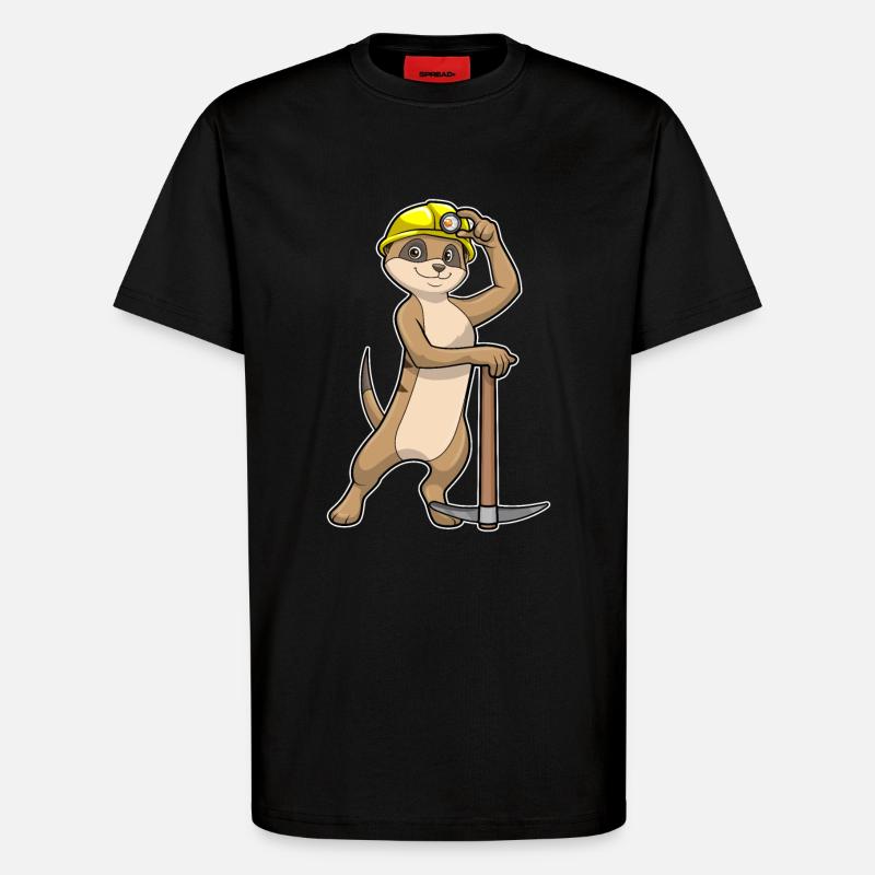 Erdmännchen als Bergarbeiter mit Spitzhacke - T-Shirt - made by SPREAD - SOLID BLACK