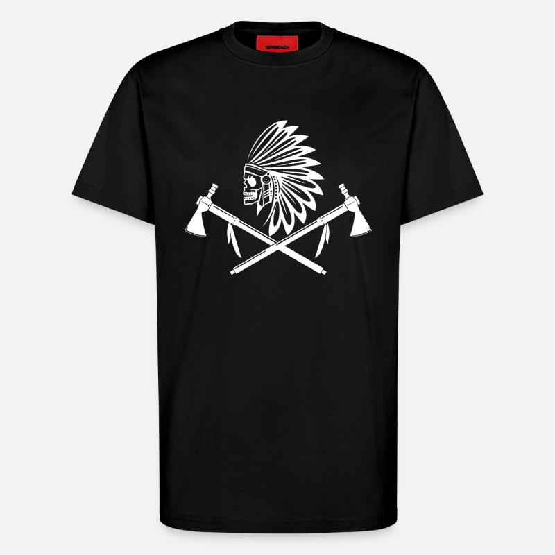 white indian warrior - T-Shirt - made by SPREAD - SOLID BLACK