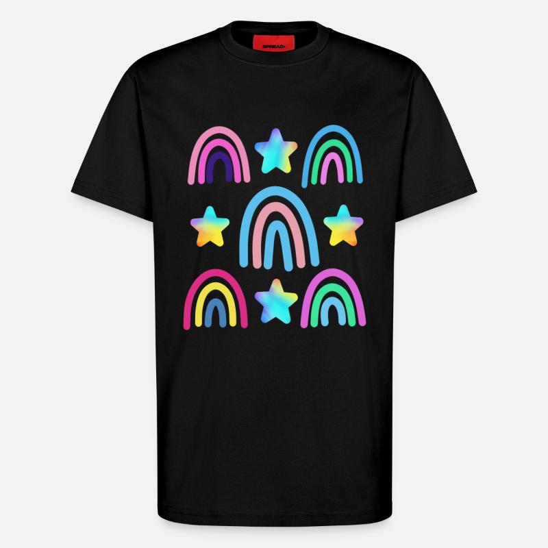 bunter Regenbogen und Sterne - T-Shirt - made by SPREAD - SOLID BLACK