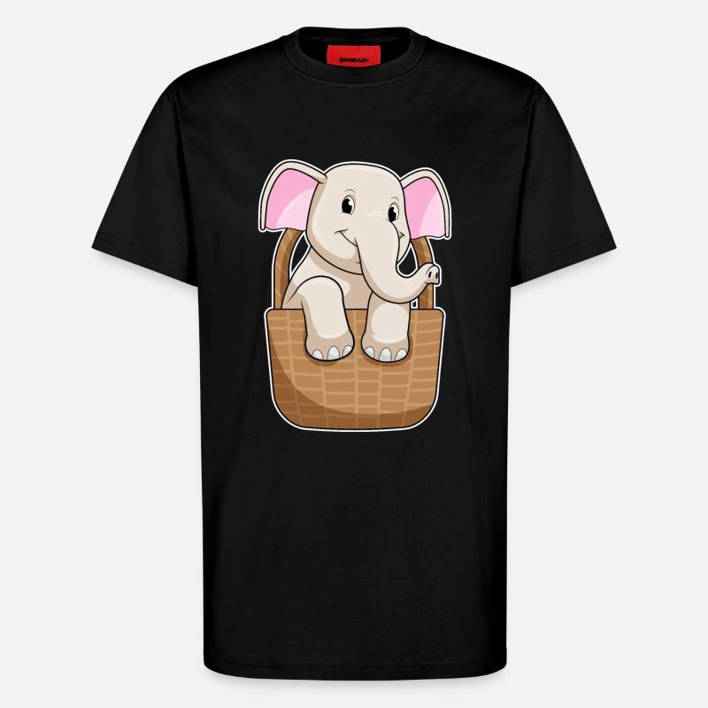 Éléphant avec panier - T-shirt bio décontracté fabriqué en UE - SOLID BLACK