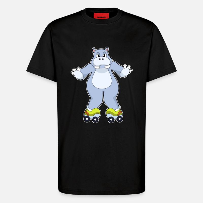 Nilpferd Rollschuhfahren Rollschuhe - T-Shirt - made by SPREAD - SOLID BLACK