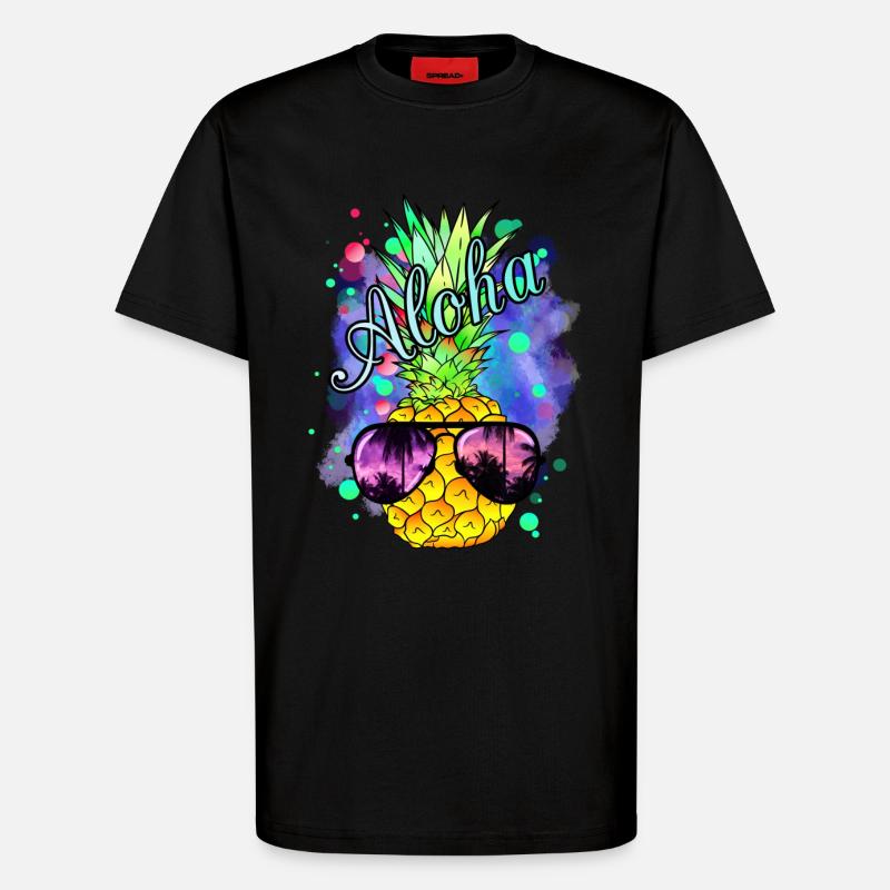 Bunte Ananas mit cooler Sonnenbrille - T-Shirt - made by SPREAD - SOLID BLACK