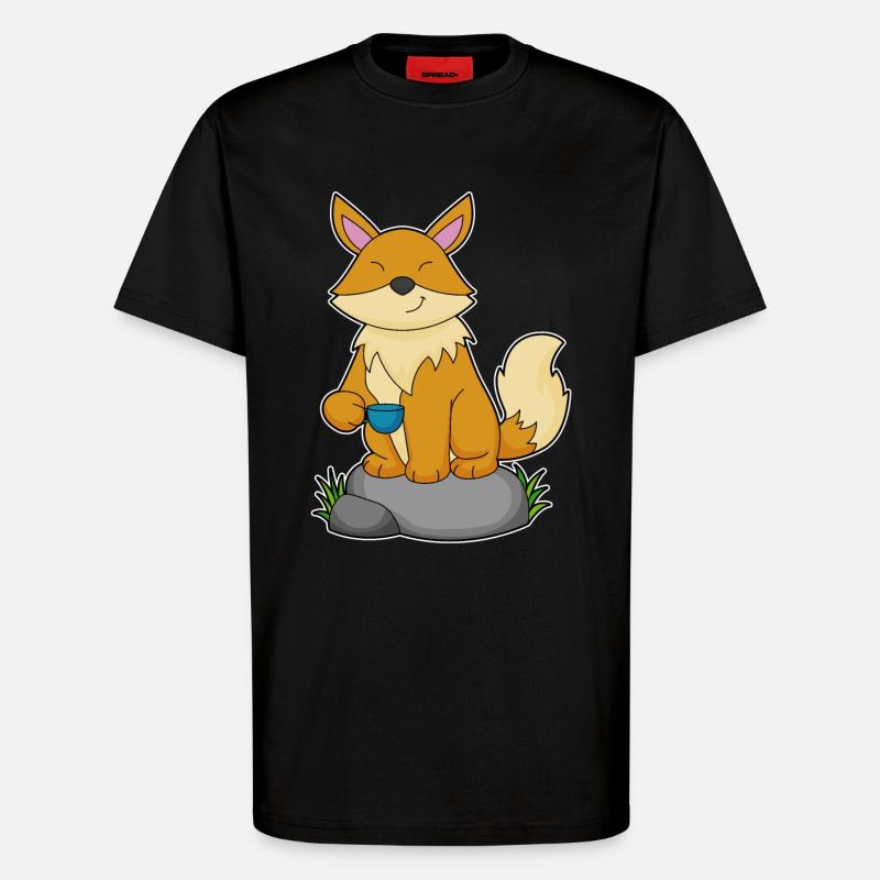 Fuchs mit Kaffeetasse - T-Shirt - made by SPREAD - SOLID BLACK