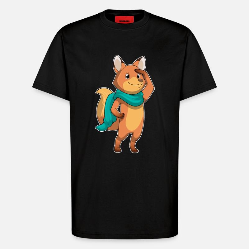 Fuchs mit Schal - T-Shirt - made by SPREAD - SOLID BLACK