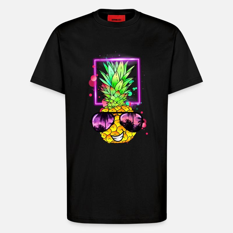 coole Ananas Retro Neon - T-Shirt - made by SPREAD - SOLID BLACK
