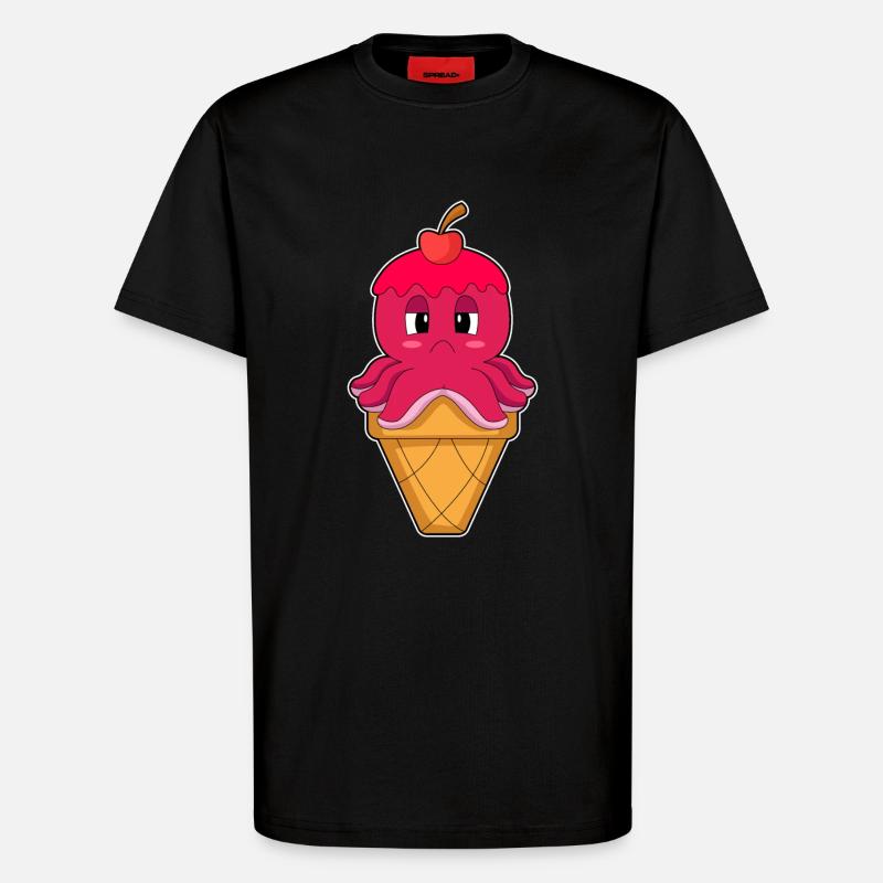 Krake Waffeleis Kirsche - T-Shirt - made by SPREAD - SOLID BLACK