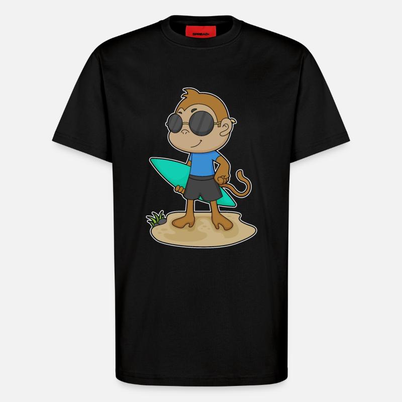 Affe Surfer Surfbrett - T-Shirt - made by SPREAD - SOLID BLACK