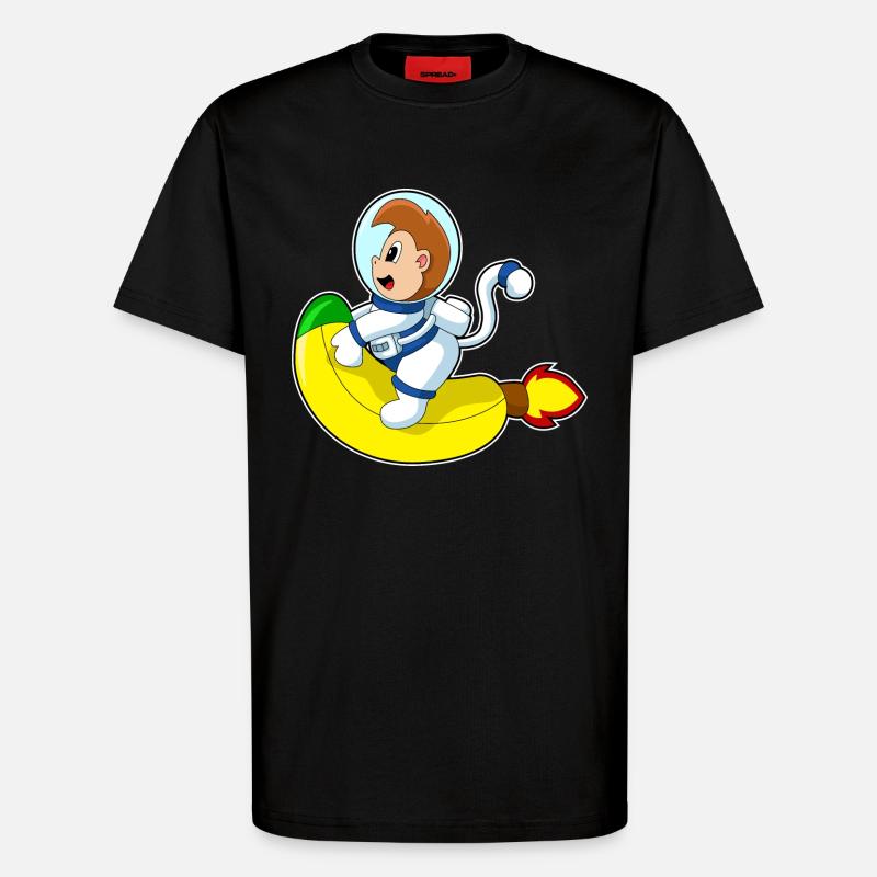 Monkey Banana Astronaute - T-shirt bio décontracté fabriqué en UE - SOLID BLACK