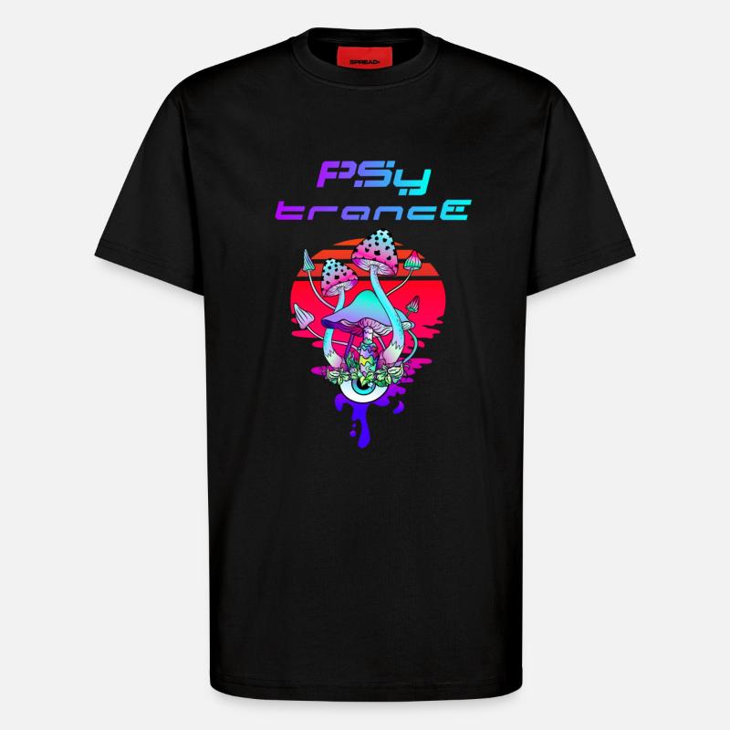 Psytrance Psychedelic Pilz Sunset - T-Shirt - made by SPREAD - SOLID BLACK