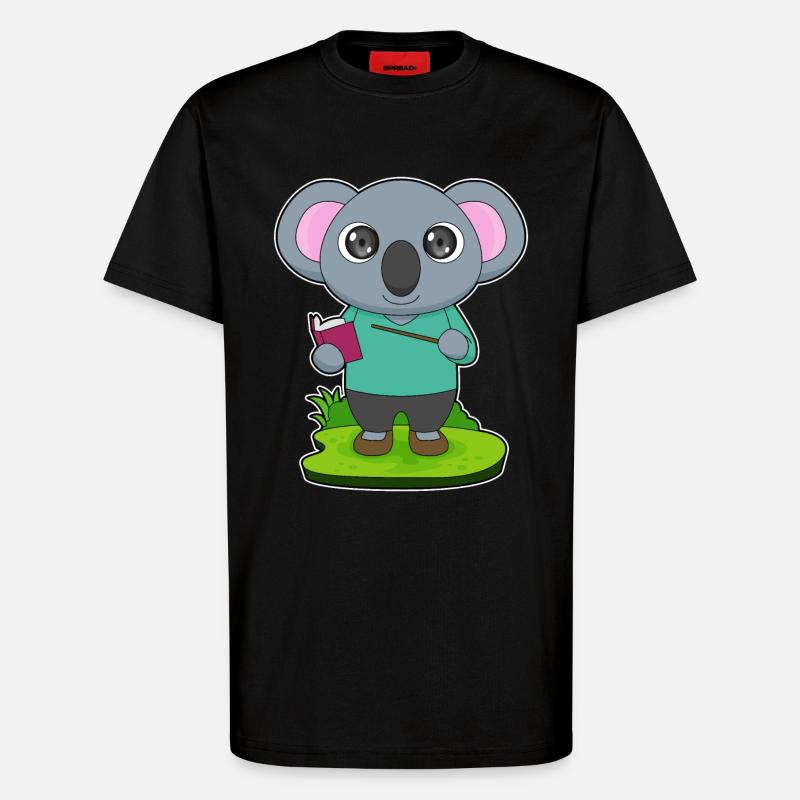 Koala Teacher Pointer - T-shirt bio décontracté fabriqué en UE - SOLID BLACK