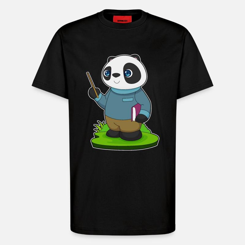 Panda Teacher Pointer School - T-Shirt - made by SPREAD - SOLID BLACK