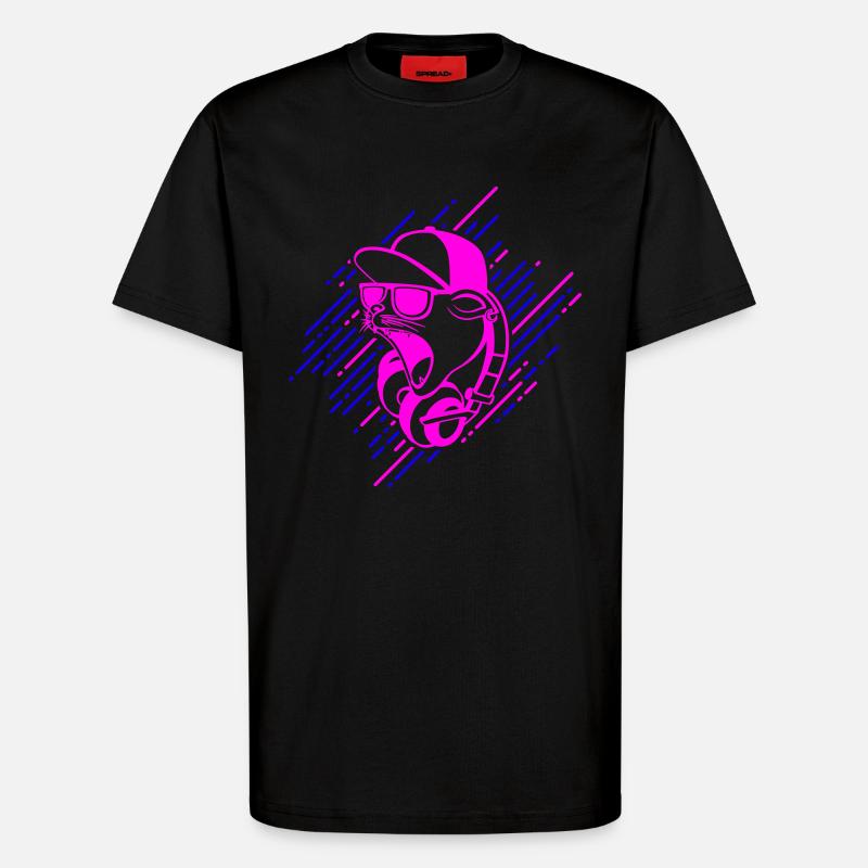 Coole Katze mit Kopfhörern - T-Shirt - made by SPREAD - SOLID BLACK