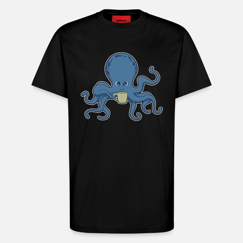 Krake Kaffee Becher - T-Shirt - made by SPREAD - SOLID BLACK