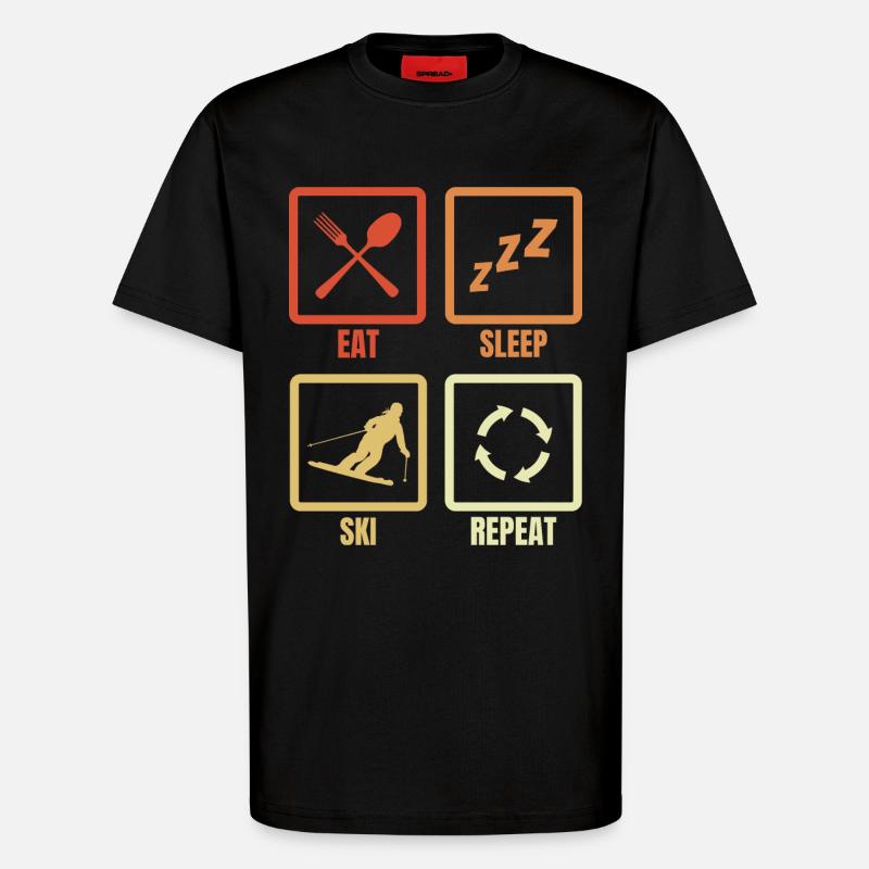 Eating, sleeping, skiing, repeating - T-Shirt - made by SPREAD - SOLID BLACK