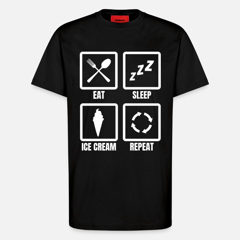 Nourriture, Sommeil, Crème glacée, Répéter - T-shirt bio décontracté fabriqué en UE - SOLID BLACK