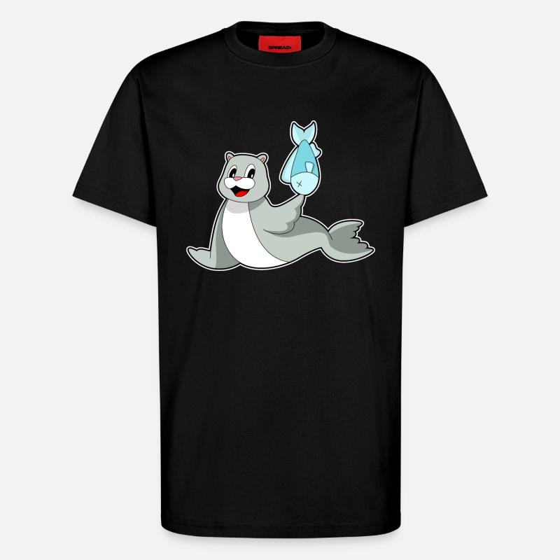 Poisson phoque - T-shirt bio décontracté fabriqué en UE - SOLID BLACK