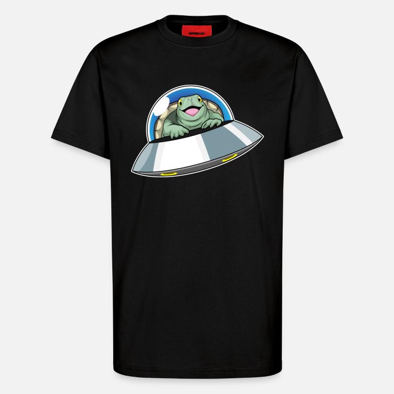 Turtle Spaceship Space - T-shirt bio décontracté fabriqué en UE - SOLID BLACK