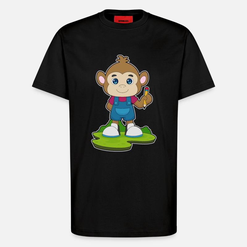École Monkey Pencil - T-shirt bio décontracté fabriqué en UE - SOLID BLACK