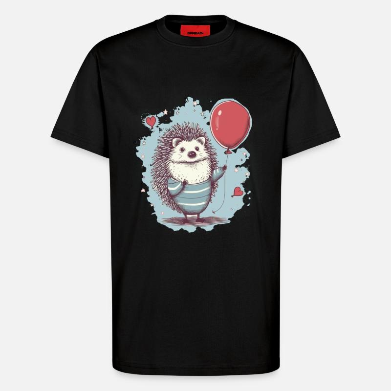 süsser Igel mit Luftballon - T-Shirt - made by SPREAD - SOLID BLACK