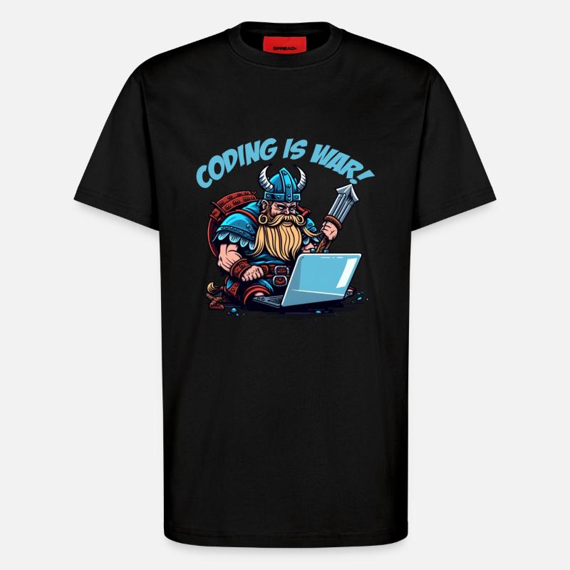 "Coding is war" Vikings - T-Shirt - made by SPREAD - SOLID BLACK