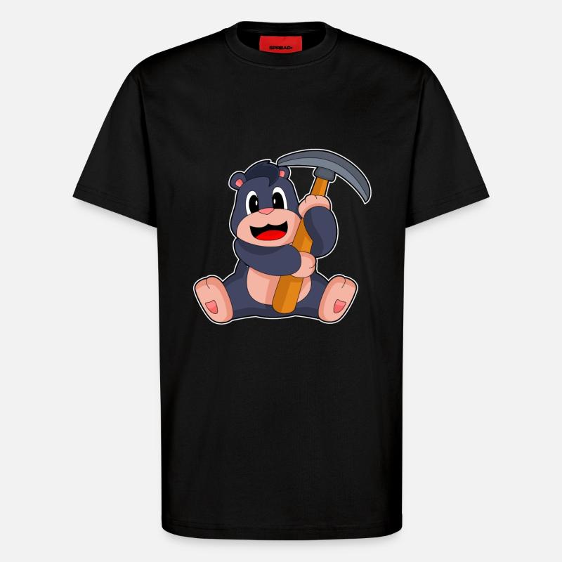 Maulwurf Bergarbeiter Spitzhacke - T-Shirt - made by SPREAD - SOLID BLACK