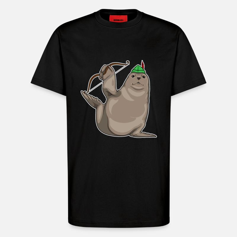 Seehund Bogenschütze Bogen - T-Shirt - made by SPREAD - SOLID BLACK