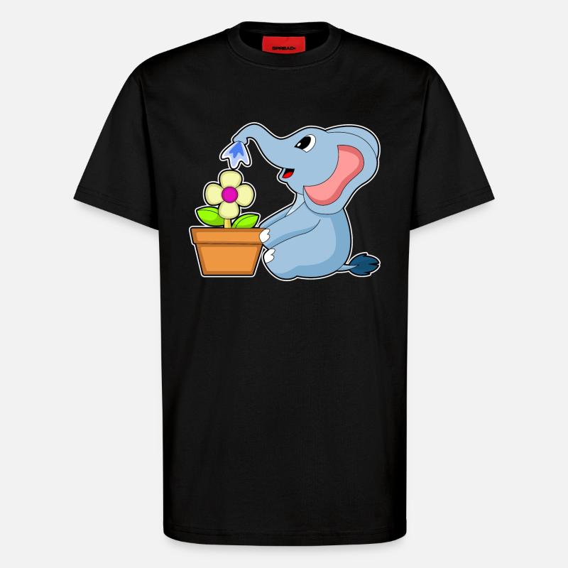 Elefant Blumentopf Blume - T-Shirt - made by SPREAD - SOLID BLACK