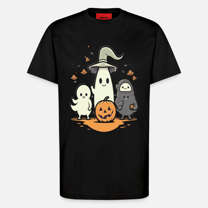 Cuddly Halloween Ghosts with Pumpkin - T-Shirt - made by SPREAD - SOLID BLACK