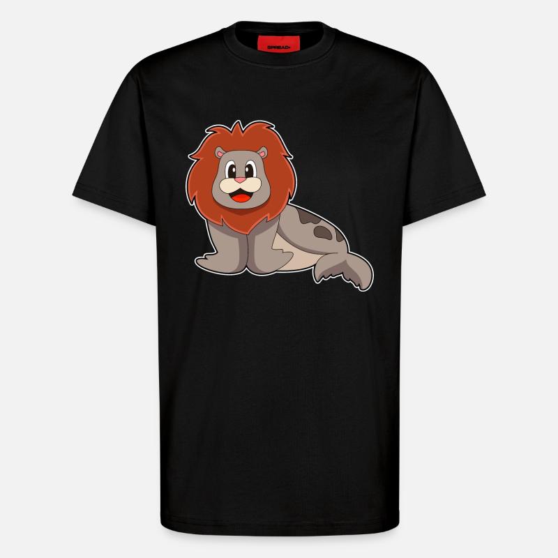Lion de phoque - T-shirt bio décontracté fabriqué en UE - SOLID BLACK