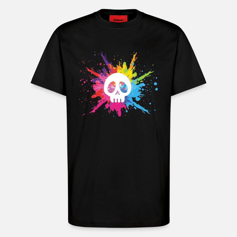 Weißer Schädel und bunte Explosion - T-Shirt - made by SPREAD - SOLID BLACK