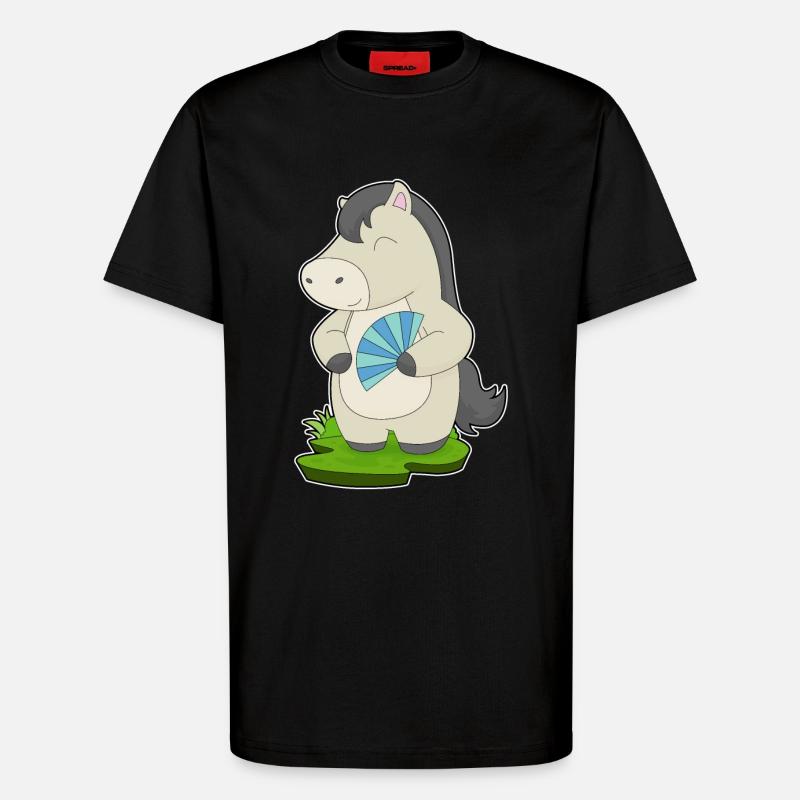 Éventail de main de cheval - T-shirt bio décontracté fabriqué en UE - SOLID BLACK