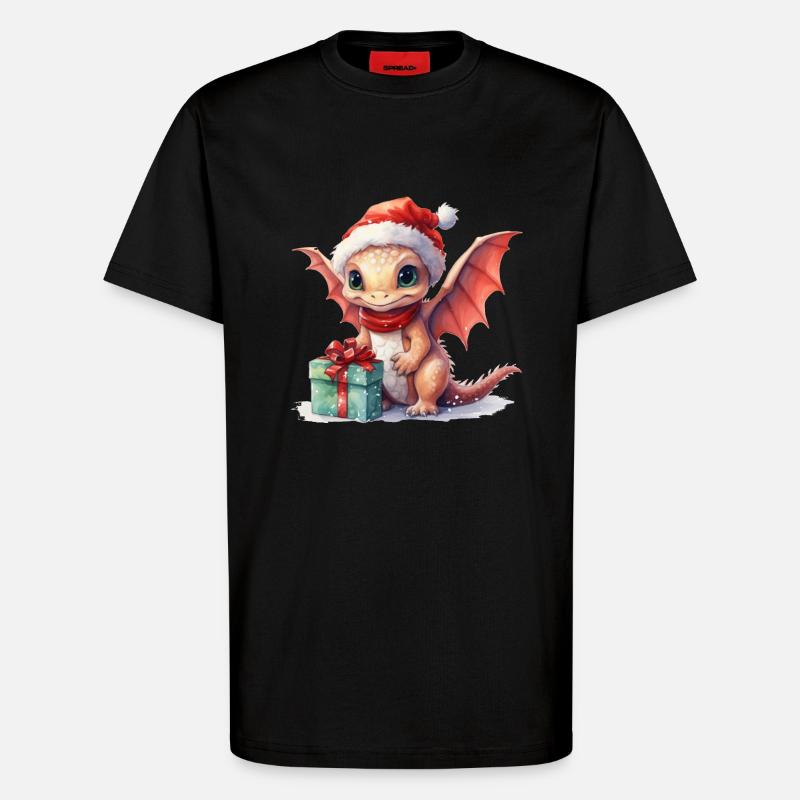 Weihnachtsdrache mit Geschenk - T-Shirt - made by SPREAD - SOLID BLACK