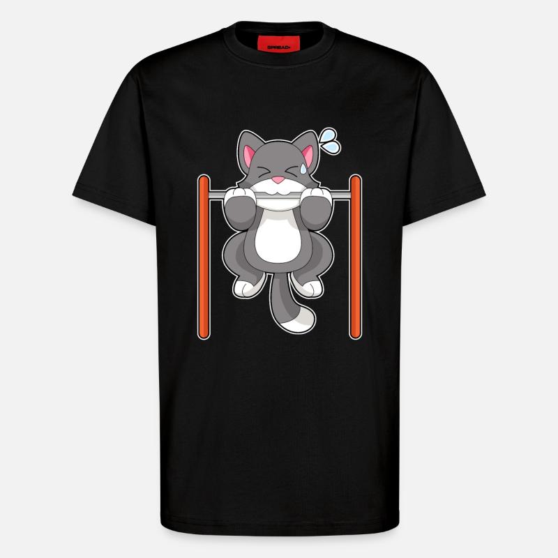Cat Bodybuilder Pull-ups Bodybuilding - T-Shirt - made by SPREAD - SOLID BLACK