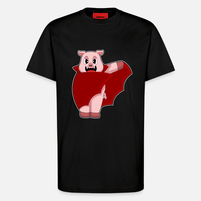 Cochon Halloween Bat - T-shirt bio décontracté fabriqué en UE - SOLID BLACK