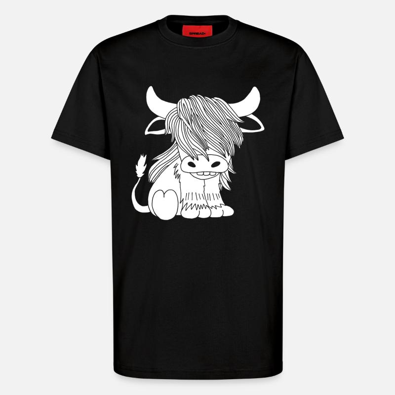 Vache blanche à poil long - T-shirt bio décontracté fabriqué en UE - SOLID BLACK