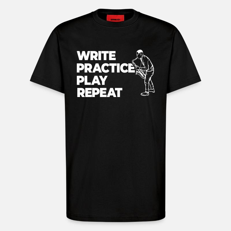 Writing, practicing, playing, repeating - T-Shirt - made by SPREAD - SOLID BLACK