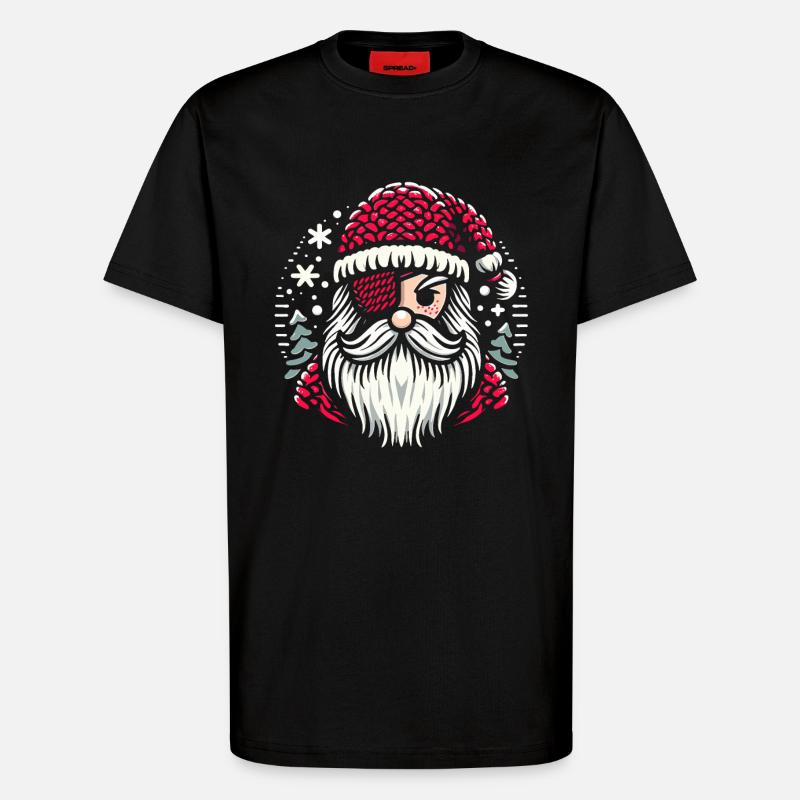 Weihnachtsmann Strickmuster mit Augenklappe - T-Shirt - made by SPREAD - SOLID BLACK