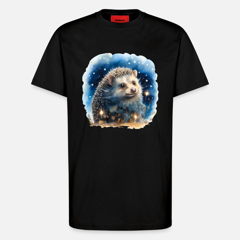 Hérisson aquarelle avec ciel étoilé - T-shirt bio décontracté fabriqué en UE - SOLID BLACK