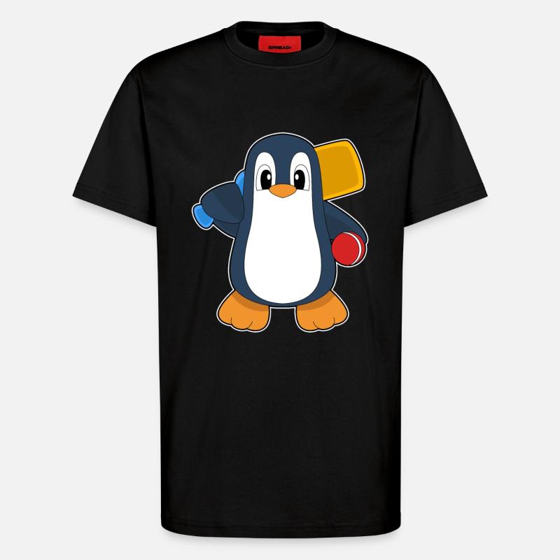 Penguin Cricket Cricket Batte - T-shirt bio décontracté fabriqué en UE - SOLID BLACK