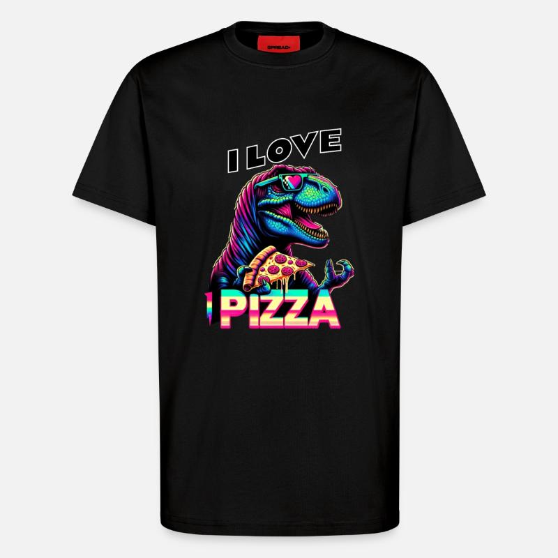 Dinosaur Pizza Retro - T-Shirt - made by SPREAD - SOLID BLACK