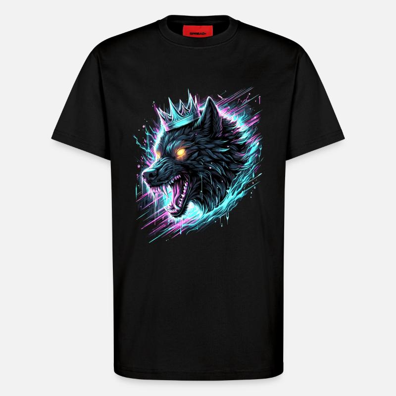 Royal Wolf Synthwave - T-shirt bio décontracté fabriqué en UE - SOLID BLACK