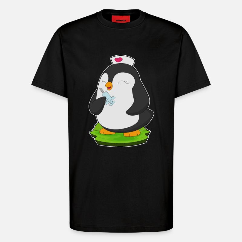 Seringue d’infirmière pingouin - T-shirt bio décontracté fabriqué en UE - SOLID BLACK