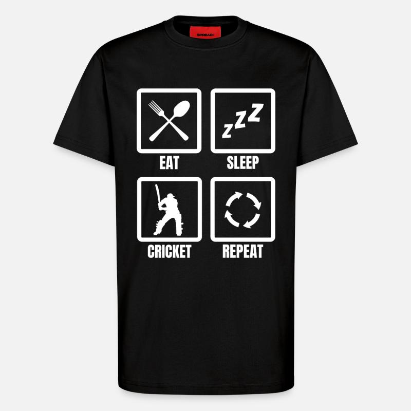 Manger Sommeil Cricket Répéter - T-shirt bio décontracté fabriqué en UE - SOLID BLACK
