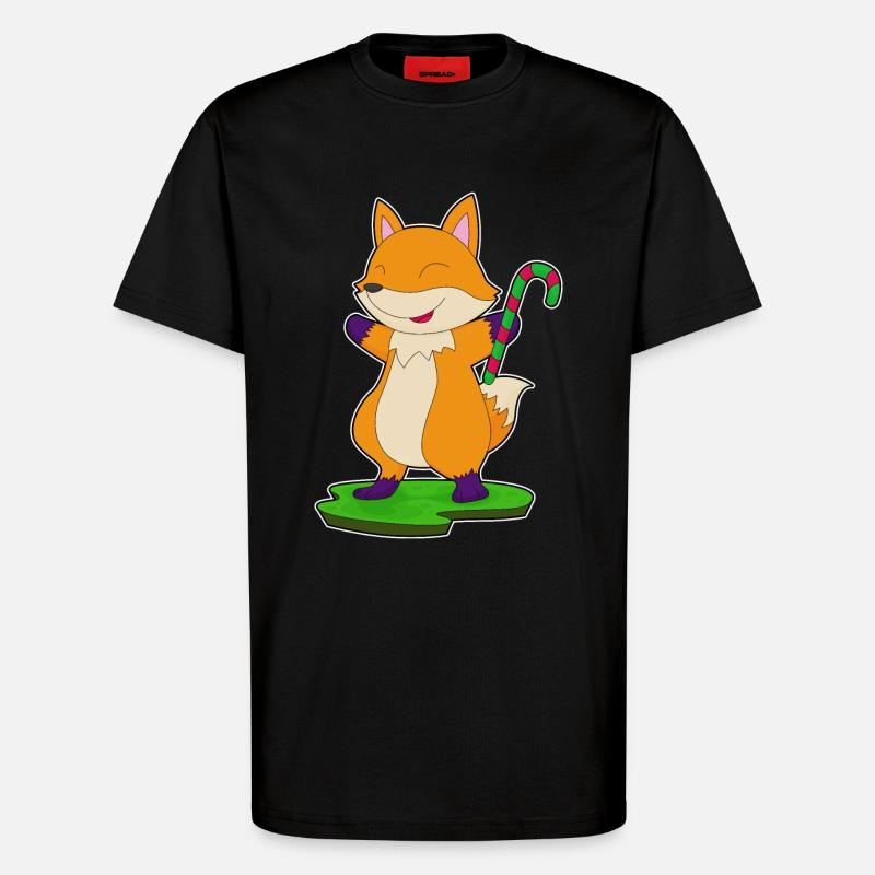 Fox candy cane - T-Shirt - made by SPREAD - SOLID BLACK