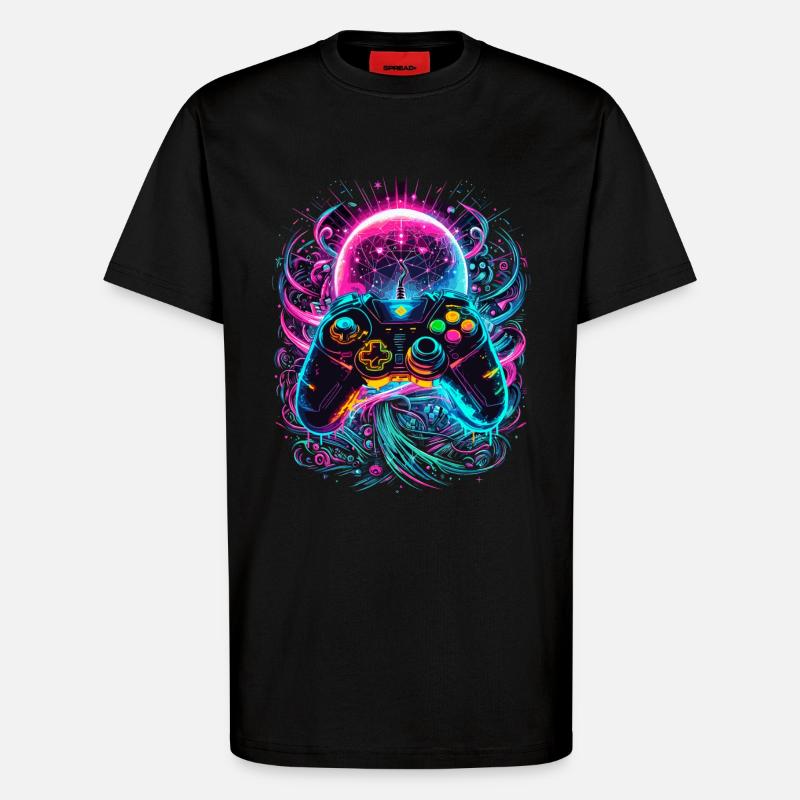 Synthwave Cyberpunk Gaming Controller - T-Shirt - made by SPREAD - SOLID BLACK