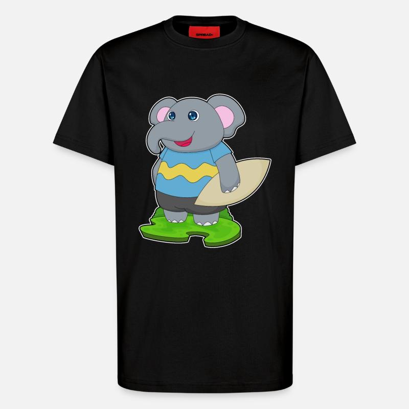 Elefant Surfer Surfbrett - T-Shirt - made by SPREAD - SOLID BLACK