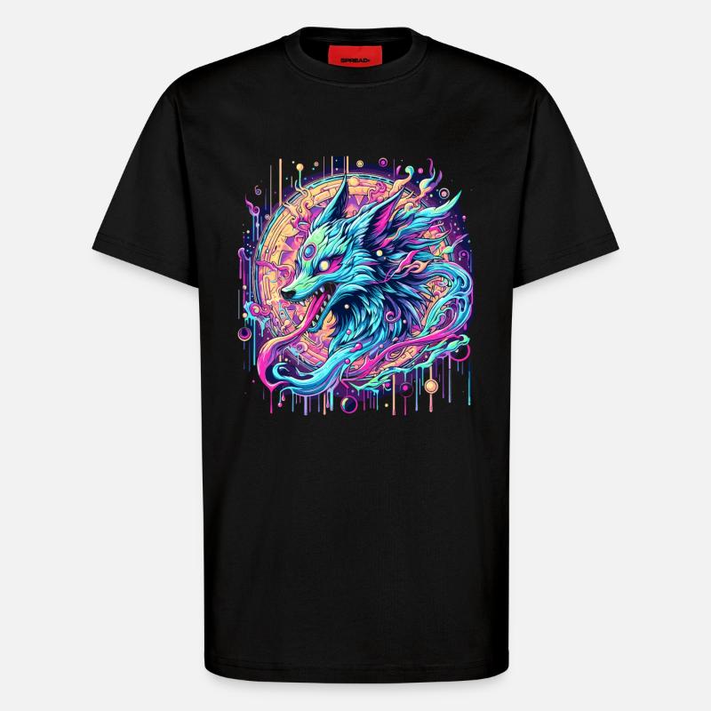 Psychedelische Fuchs Kopf Goa Kunst - T-Shirt - made by SPREAD - SOLID BLACK