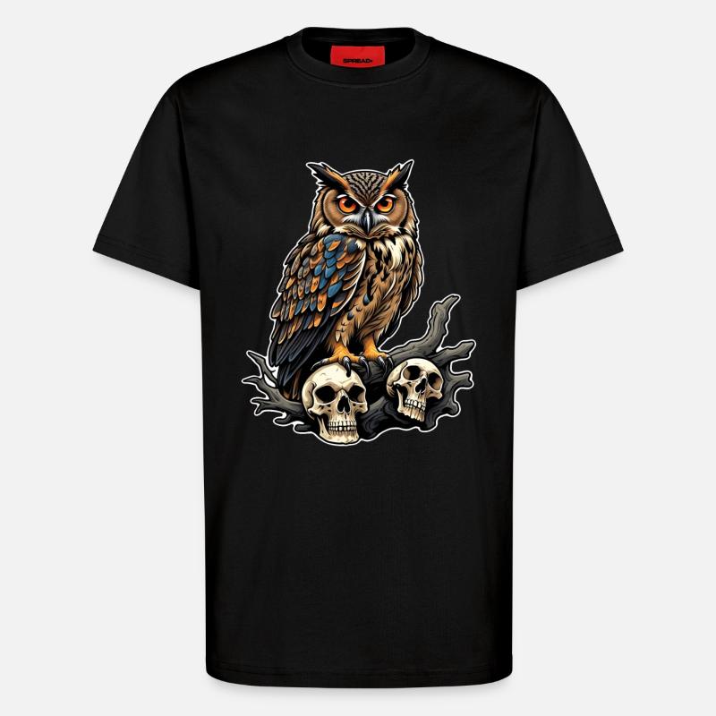 Eule sitzt auf Skulls - T-Shirt - made by SPREAD - SOLID BLACK